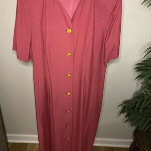 Vintage Elegant Pink Button-Down Dress